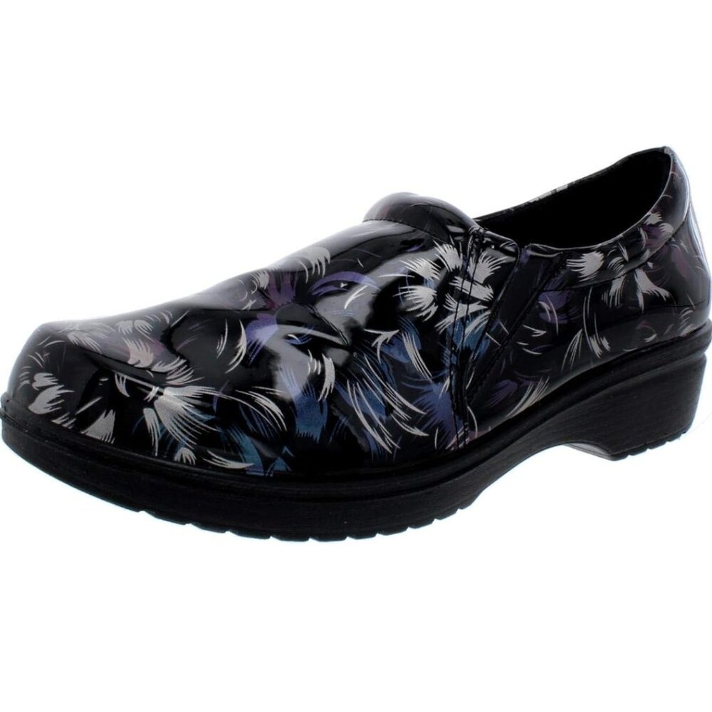 EASY WORKS BY EASY STREET Tiffany CLOGS-Blac.   k/Silver Multi Patent- sz9